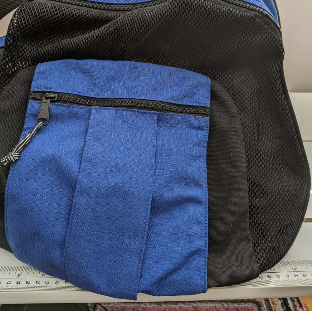 Vtg Outdoor Products Blue and Black Sports Duffle Travel Bag w Handles and Strap